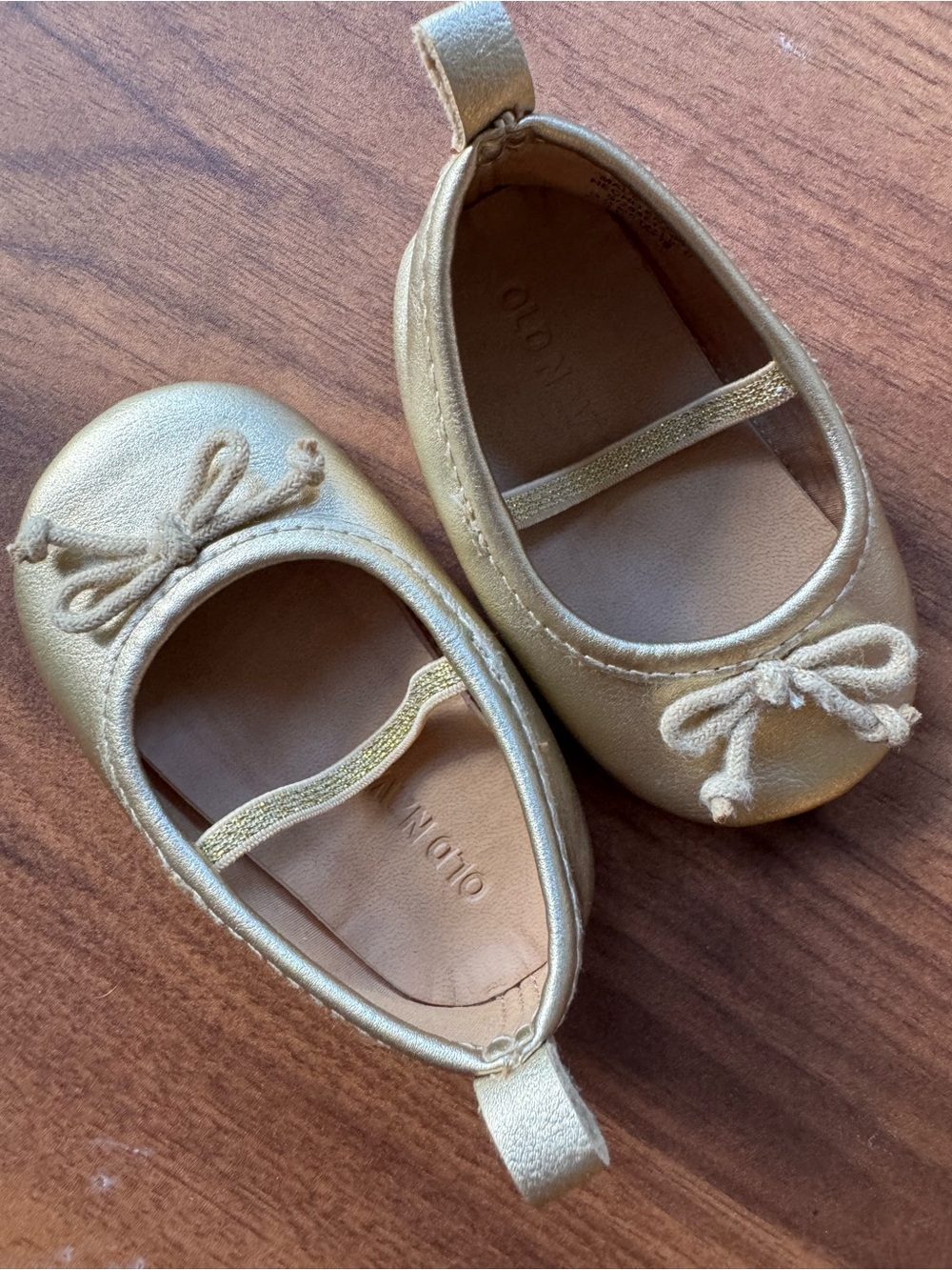 Gold Baby Ballet Flats with Bow 6-12M
